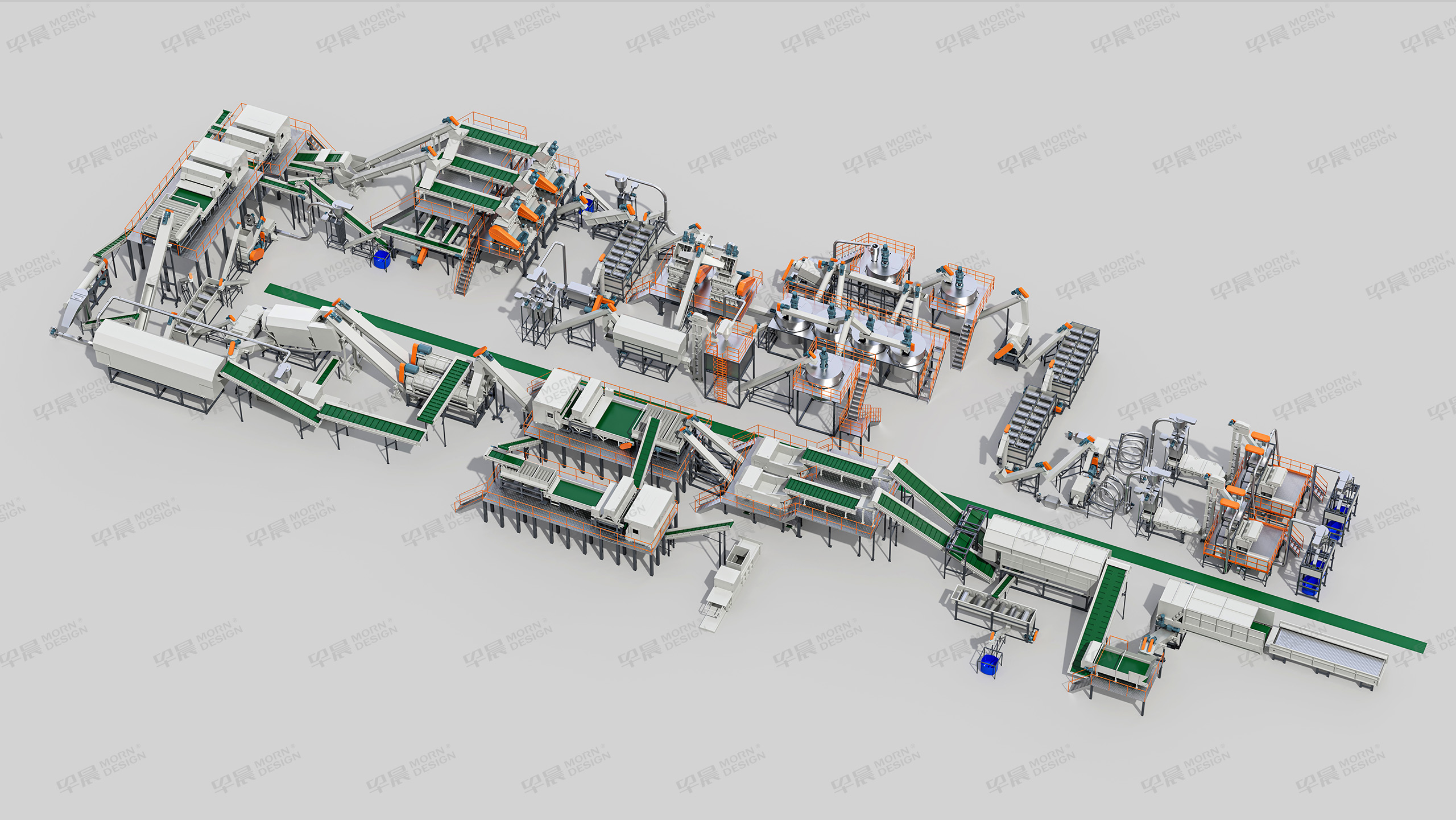 PET清洗線,PET清洗線三維渲染圖,貝爾機械,機械三維渲染圖制作,公司